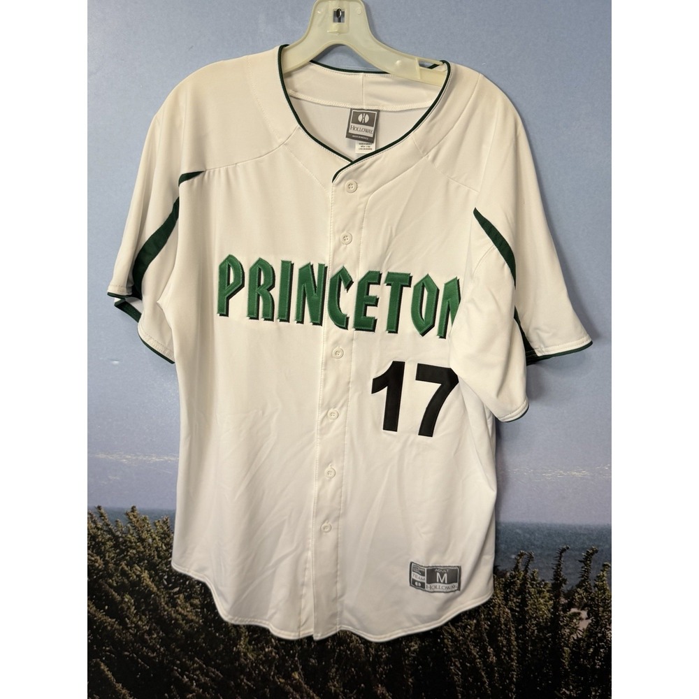 Team Princeton Baseball Jersey Shirt M Y2K button Up Green White